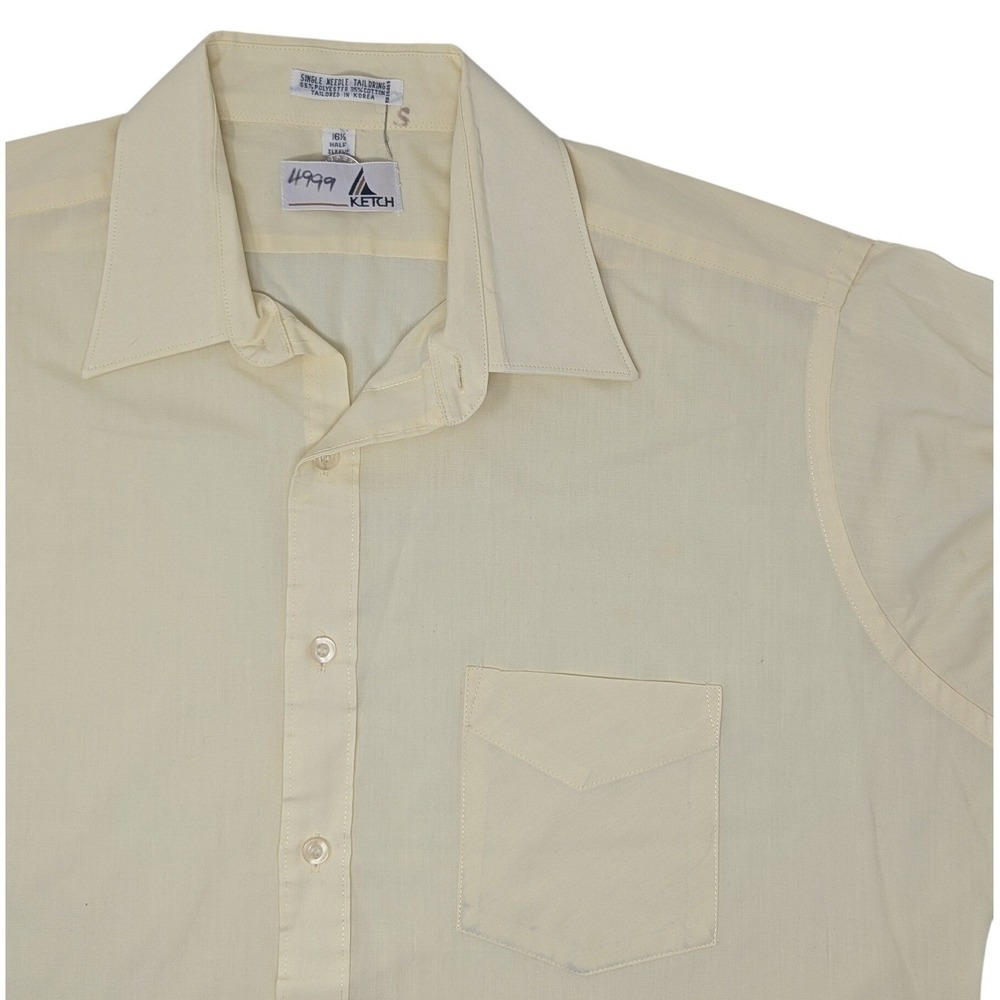 KETCH Mens Light Yellow Short Sleeve Button Up Dress Shirt‎ 16 1/2 Half Sleeve